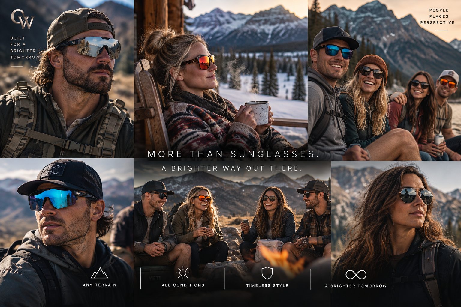 Collage of Oakwell sunglasses worn outdoors in the mountains